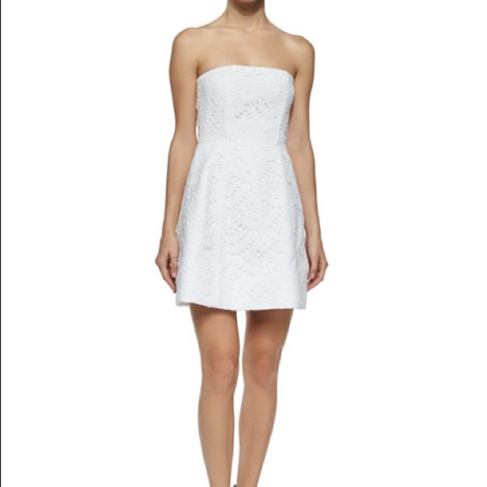 Alice + Olivia Strapless White Eyelet Dress